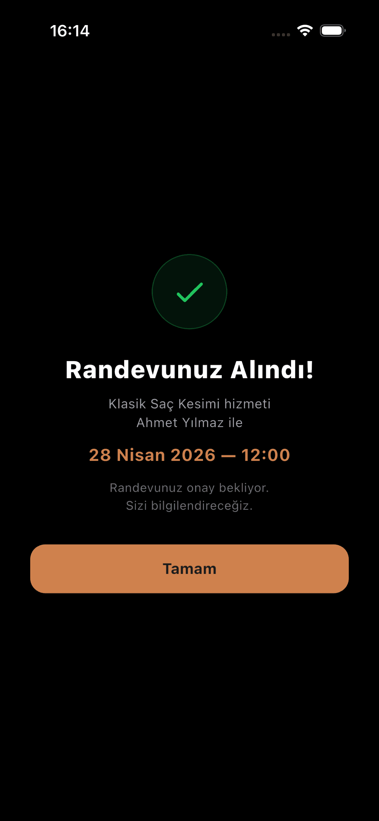 Randevu onay ekranı